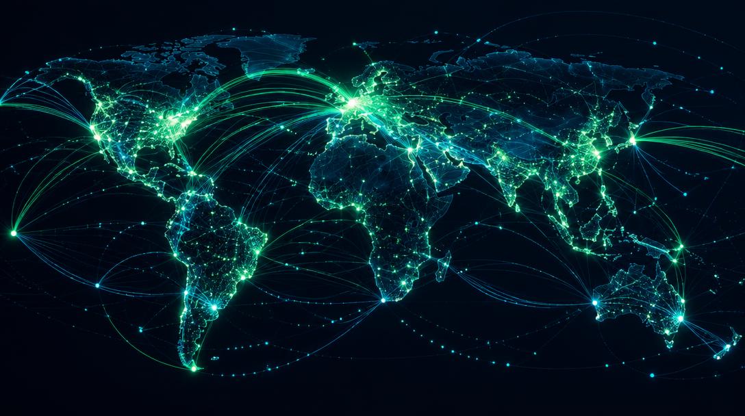 Global payment flows visualized across a connected world map